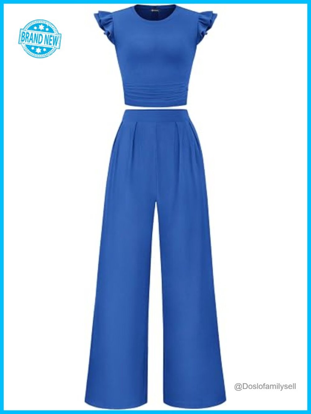 Two Piece Set: Cap Sleeve Crop Top & Wide Leg Pants
